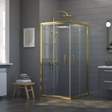 Adjustable 1100x900mm Double Sliding Door Glass Shower Screen in Gold - Front View