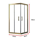 Adjustable 1100x900mm Double Sliding Door Glass Shower Screen in Gold - Close-Up Angle