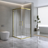 Adjustable 1200x1100mm Double Sliding Door Glass Shower Screen in Gold - Front View