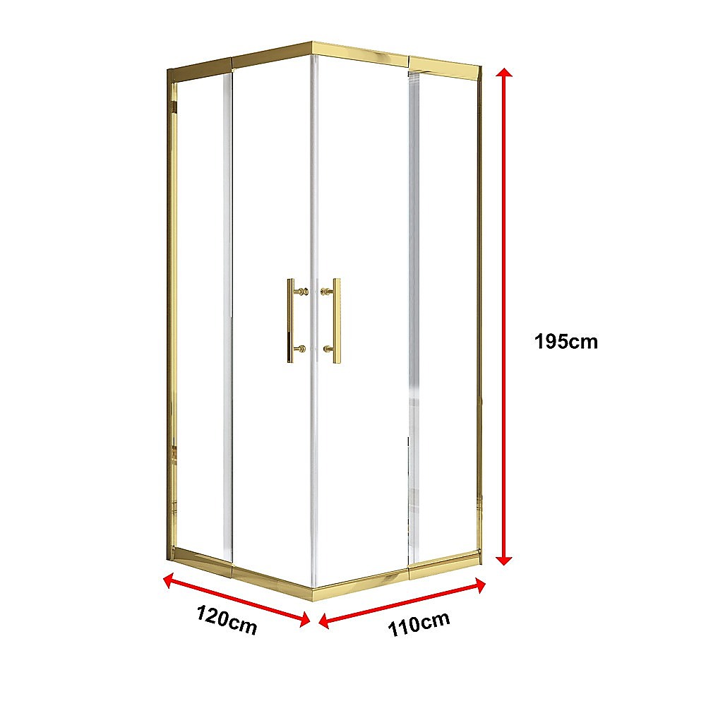 Adjustable 1200x1100mm Double Sliding Door Glass Shower Screen in Gold