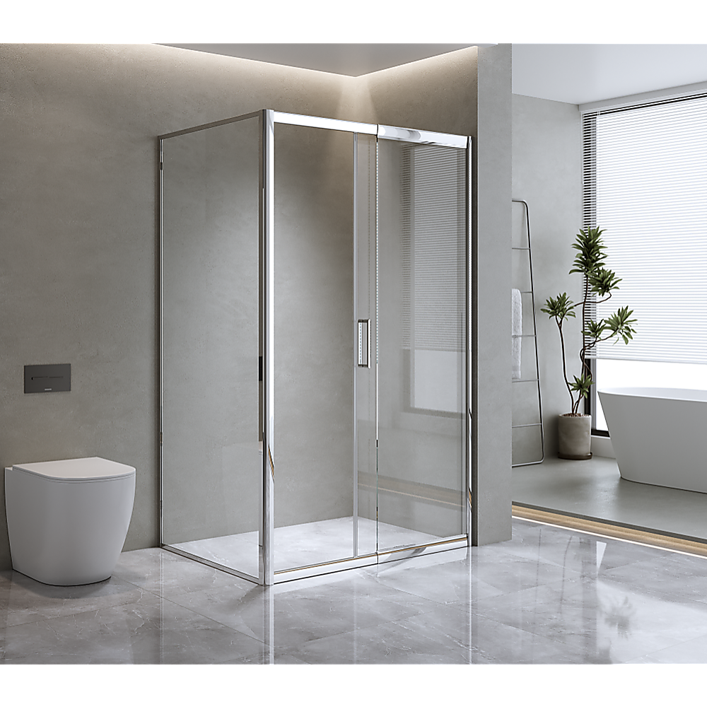 Adjustable 1300x800mm Single Door Corner Sliding Glass Shower Screen in Chrome