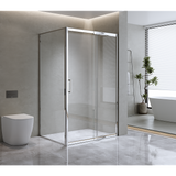 Adjustable 1300x800mm Single Door Corner Sliding Glass Shower Screen in Chrome - Top-Down View