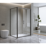 Adjustable 1300x920mm Single Door Corner Sliding Glass Shower Screen in Black - Top-Down View