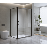 Adjustable 1500x1010mm Single Door Corner Sliding Glass Shower Screen in Black - Side View