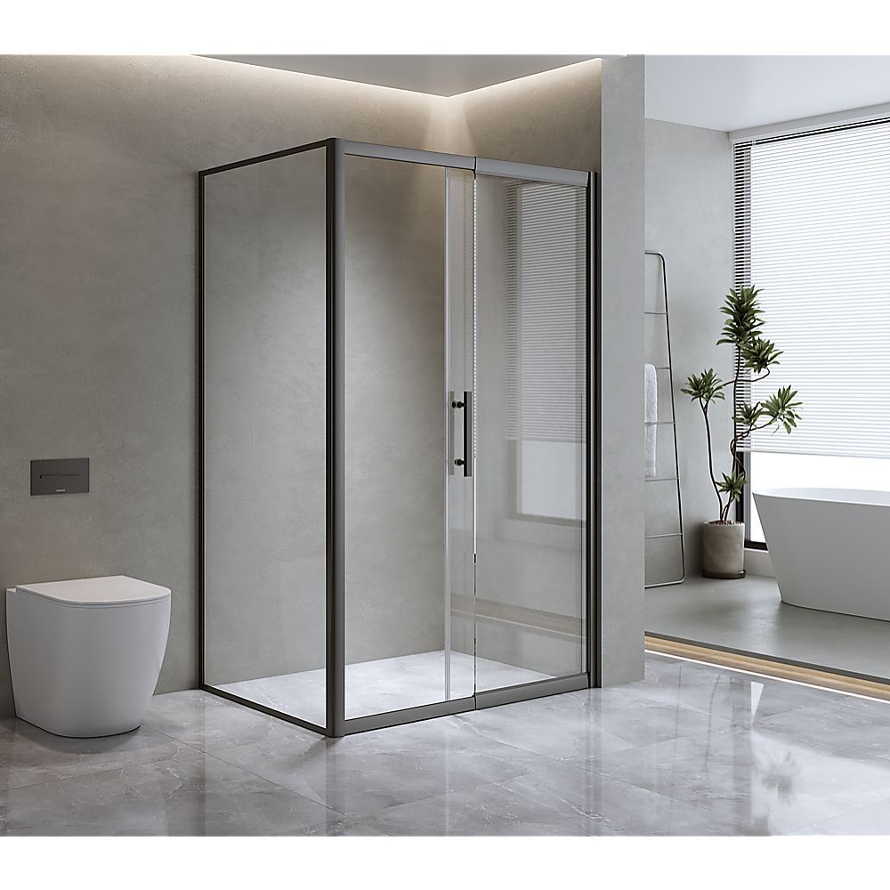 Adjustable 1300x920mm Single Door Corner Sliding Glass Shower Screen in Black