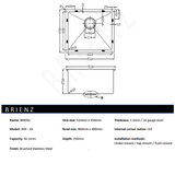 510x450mm Handmade Stainless Steel Undermount / Topmount Kitchen Laundry Sink with Waste - 45-Degree Angle