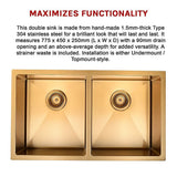 775x450mm Handmade Stainless Steel Undermount / Topmount Kitchen Laundry Sink with Waste - Extra Image