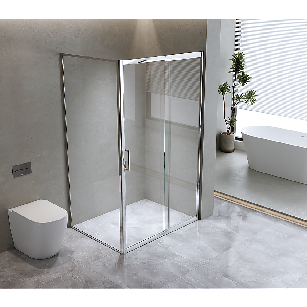 150mm Adjustable (2000x920mm) Single Door Corner Sliding Glass Shower Screen in Chrome