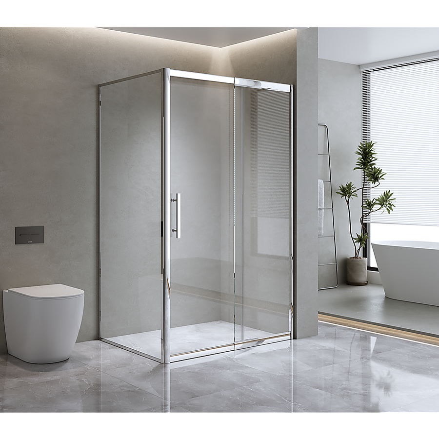 150mm Adjustable (2000x1010mm) Single Door Corner Sliding Glass Shower Screen in Chrome
