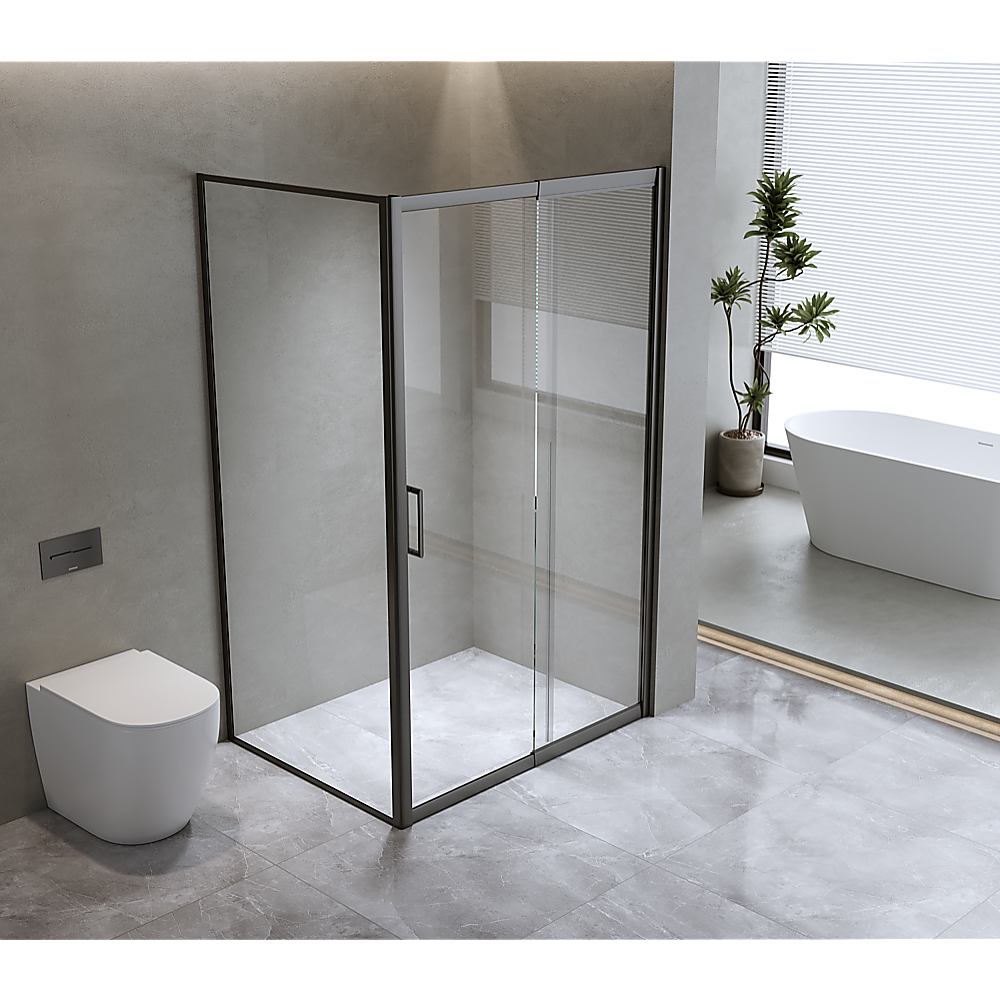 150mm Adjustable (2000x920mm) Single Door Corner Sliding Glass Shower Screen in Black
