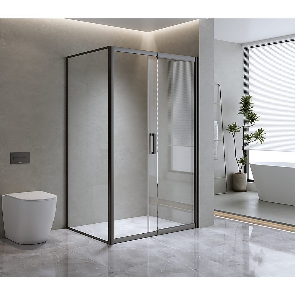 150mm Adjustable (2000x920mm) Single Door Corner Sliding Glass Shower Screen in Black
