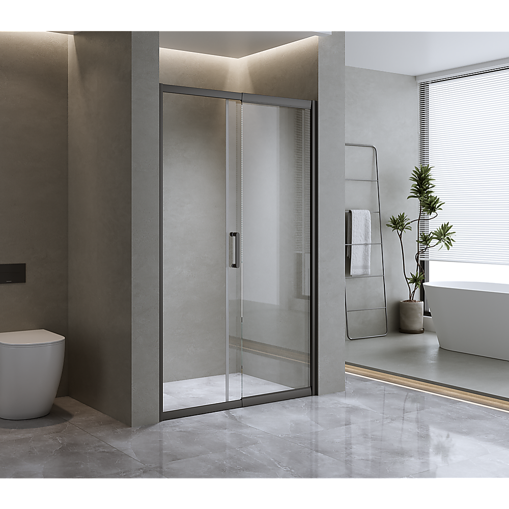 130-140cm Adjustable Wall to Wall Sliding Glass Shower Door in Black