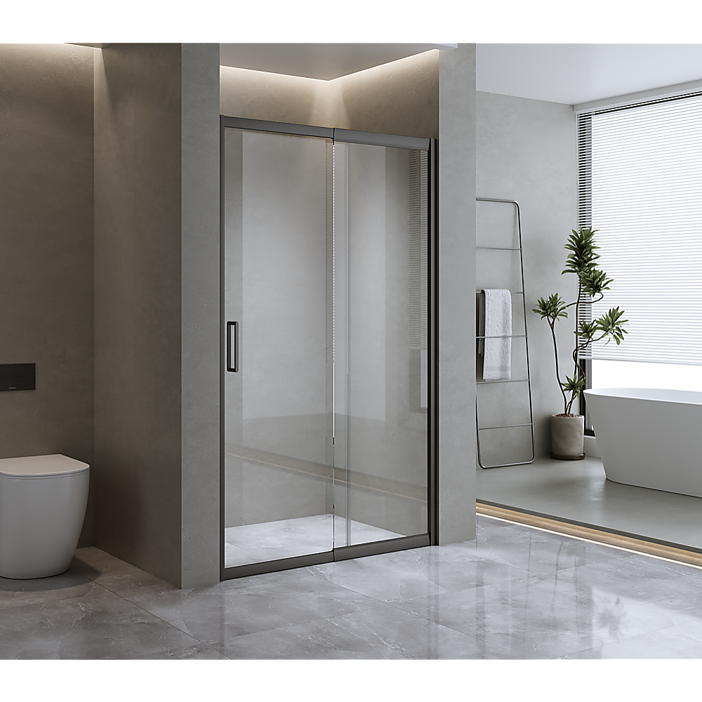 140-150cm Adjustable Wall to Wall Sliding Glass Shower Door in Black