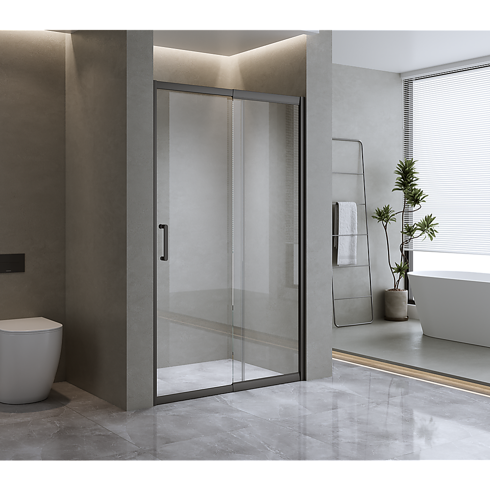 185-200cm Adjustable Wall to Wall Sliding Glass Shower Door in Black