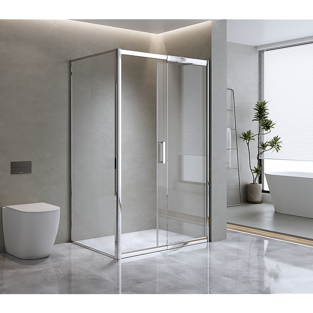 150mm Adjustable (2000x1010mm) Single Door Corner Sliding Glass Shower Screen in Chrome
