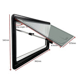 RV Caravan Camper Van Hinged Push Out Window Motorhome Exit Window 900mm x 500mm - Low Angle
