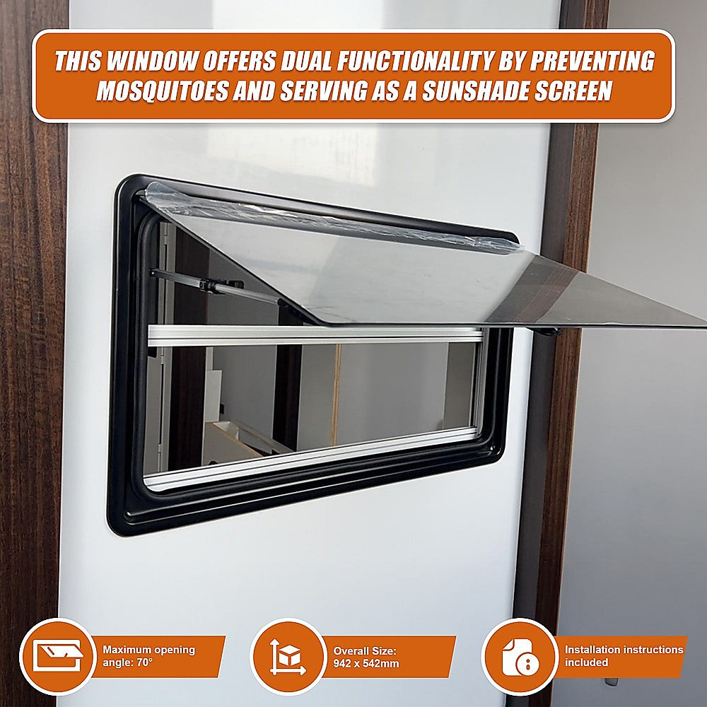 RV Caravan Camper Van Hinged Push Out Window Motorhome Exit Window 900mm x 500mm