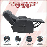 Lift Heated Leather Recliner Electric Massage Chair with USB port - Top-Down View