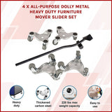 4 X All-purpose Dolly Metal Heavy Duty Furniture Mover Slider Set - Side View