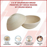 2 x 9 Sourdough Bread Proofing Set Bread Making Kit Round Bowls - Side View