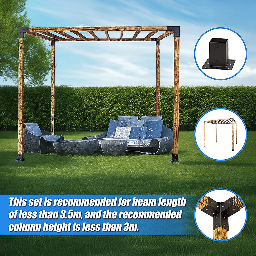 Roof Pergola Gazebo Shed Matte Black Steel Brackets DIY Kits, image 9