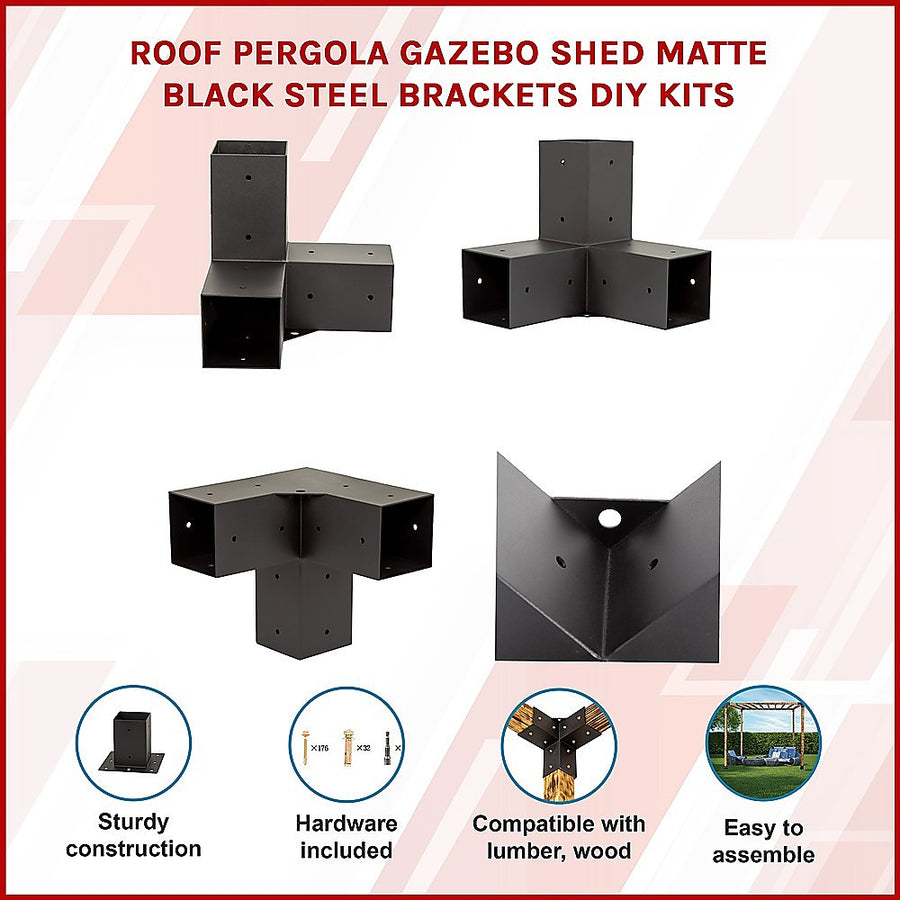 Roof Pergola Gazebo Shed Matte Black Steel Brackets DIY Kits, image 3