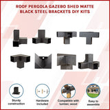 Roof Pergola Gazebo Shed Matte Black Steel Brackets DIY Kits - Side View