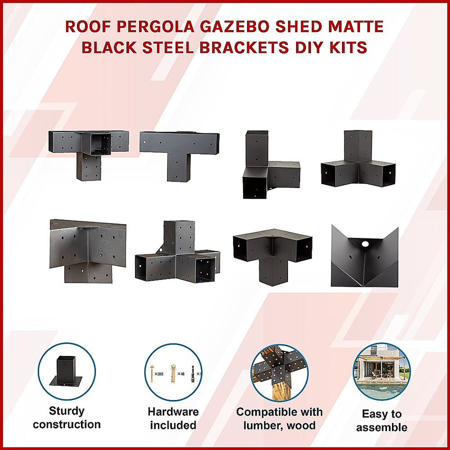 Roof Pergola Gazebo Shed Matte Black Steel Brackets DIY Kits, image 3