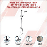 WELS 8 Rain Shower Head Set Rounded Dual Heads Faucet High Pressure Hand Held