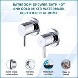 Bathroom Shower Bath Hot and Cold Mixer WATERMARK Certified in Chrome - Side View