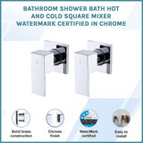Bathroom Shower Bath Hot and Cold Square Mixer WATERMARK Certified in Chrome - Side View