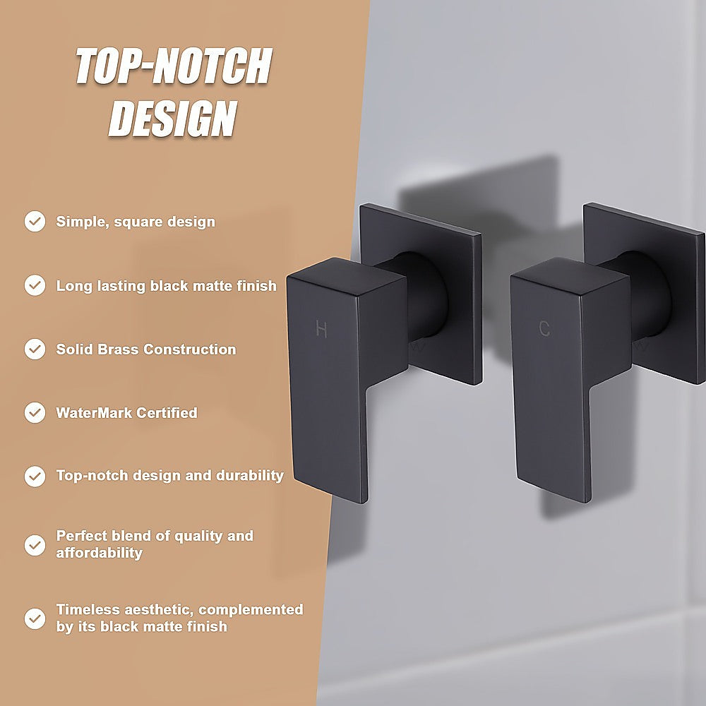 Bathroom Shower Bath Hot and Cold Square Mixer WATERMARK Certified in Black