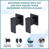 Bathroom Shower Bath Hot and Cold Square Mixer WATERMARK Certified in Black - Side View