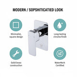 Single Square Shower Bath Mixer Tap Bathroom WATERMARK Approved in Chrome - Low Angle