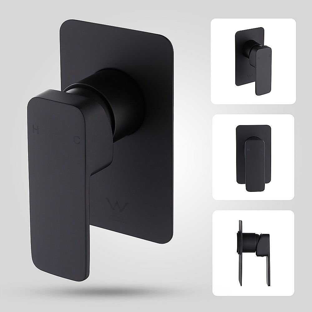 Single Square Shower Bath Mixer Tap Bathroom WATERMARK Approved in Black