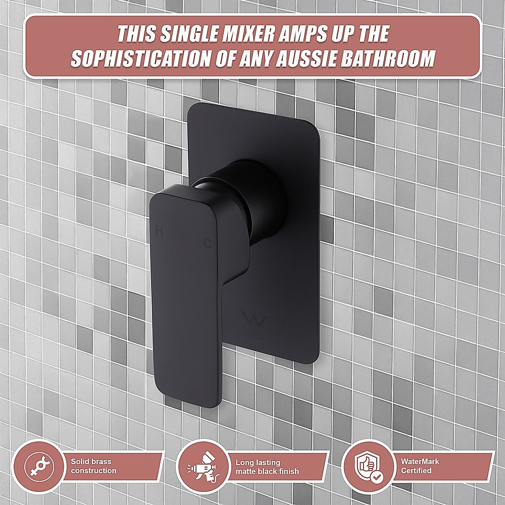 Single Square Shower Bath Mixer Tap Bathroom WATERMARK Approved in Black