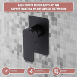 Single Square Shower Bath Mixer Tap Bathroom WATERMARK Approved in Black - Extra Image