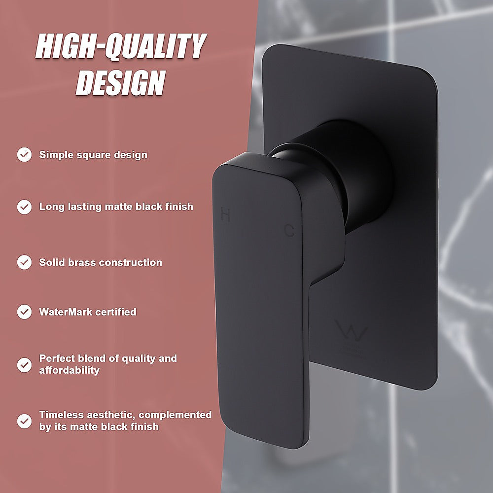 Single Square Shower Bath Mixer Tap Bathroom WATERMARK Approved in Black