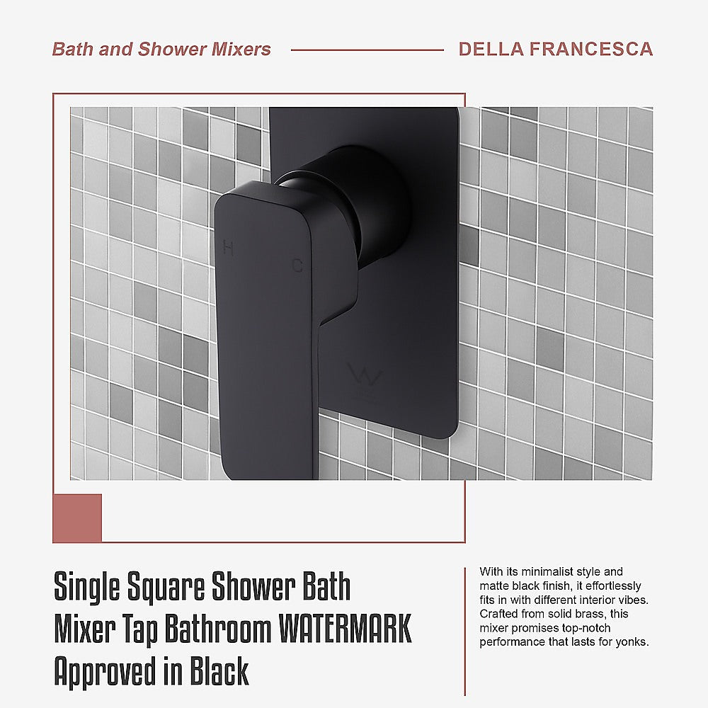 Single Square Shower Bath Mixer Tap Bathroom WATERMARK Approved in Black