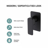 Single Square Shower Bath Mixer Tap Bathroom WATERMARK Approved in Black - Extra Image