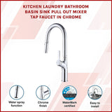 Kitchen Laundry Bathroom Basin Sink Pull Out Mixer Tap Faucet in Chrome - Side View