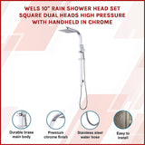 WELS 10 Rain Shower Head Set Square Dual Heads High Pressure with Handheld in Chrome - Side View