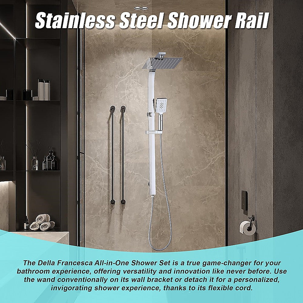 WELS 10 Rain Shower Head Set Square Dual Heads High Pressure with Handheld in Chrome
