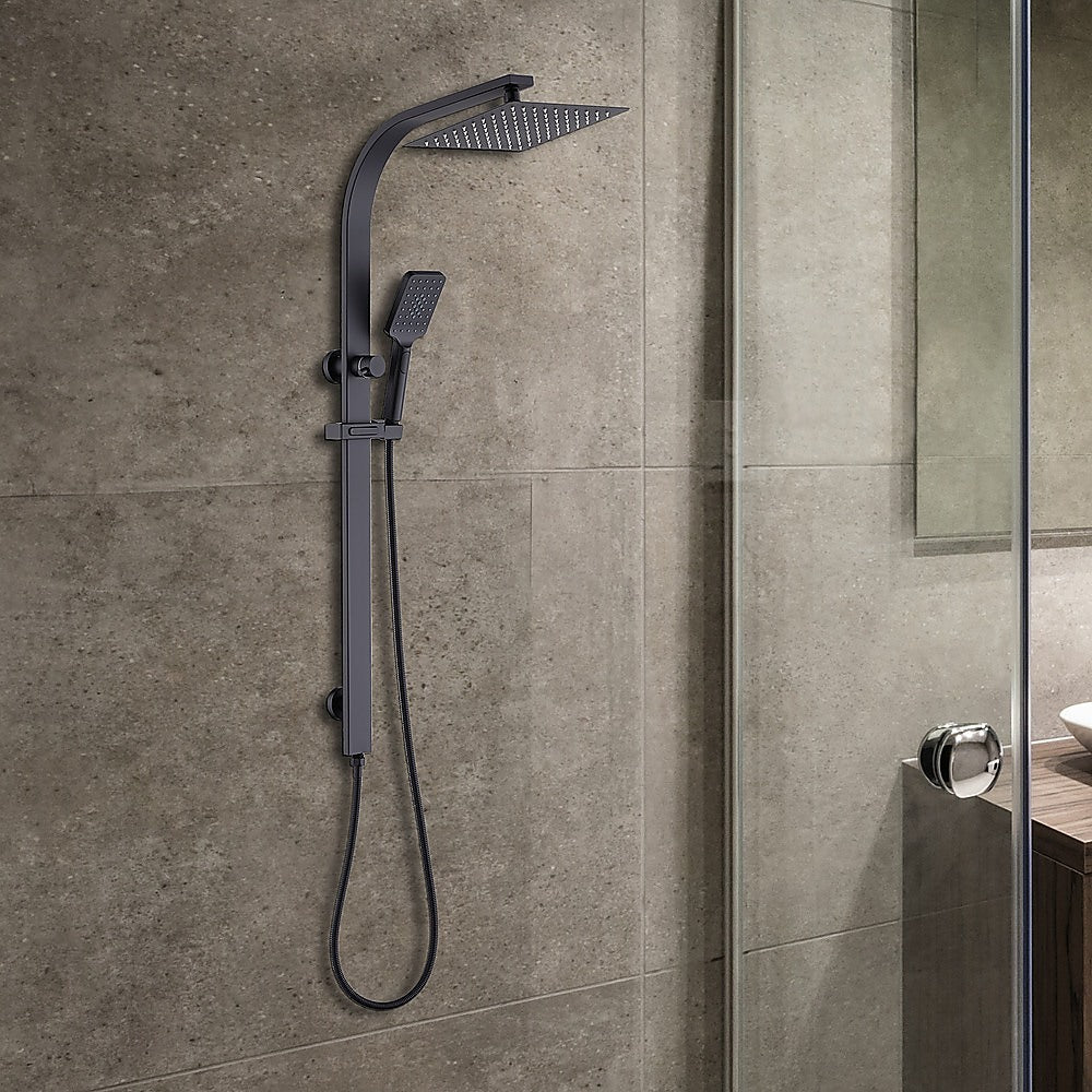 WELS 10 Rain Shower Head Set Square Dual Heads High Pressure with Handheld in Black
