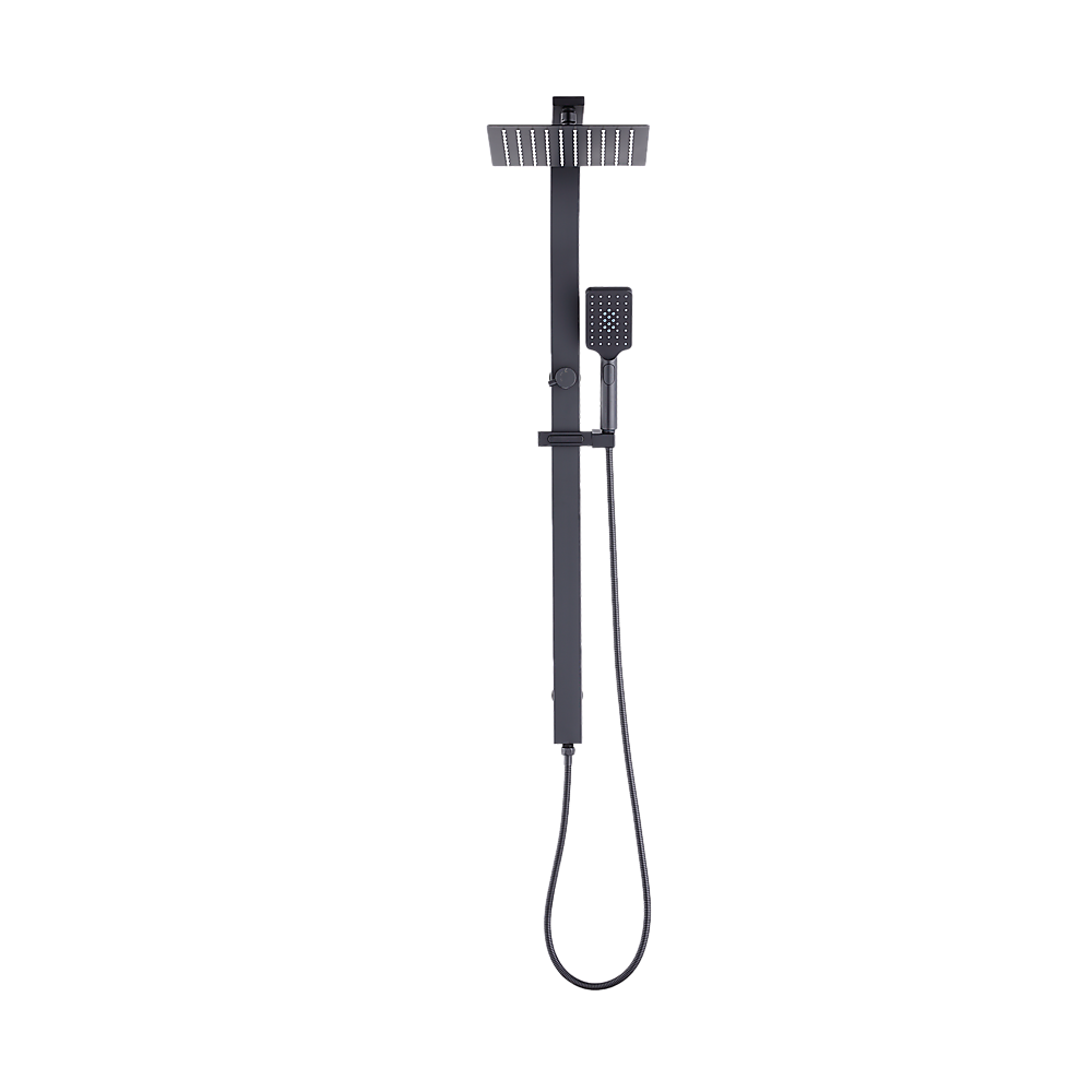 WELS 10 Rain Shower Head Set Square Dual Heads High Pressure with Handheld in Black