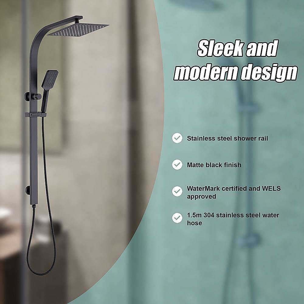 WELS 10 Rain Shower Head Set Square Dual Heads High Pressure with Handheld in Black