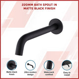 220mm Bath Spout in Matte Black Finish - Side View