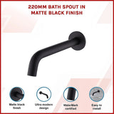 220mm Bath Spout in Matte Black Finish - Side View