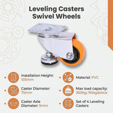 Leveling Casters Swivel Wheels Set of 4, 360 kg Total Load Capacity