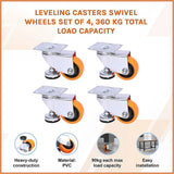 Leveling Casters Swivel Wheels Set of 4, 360 kg Total Load Capacity